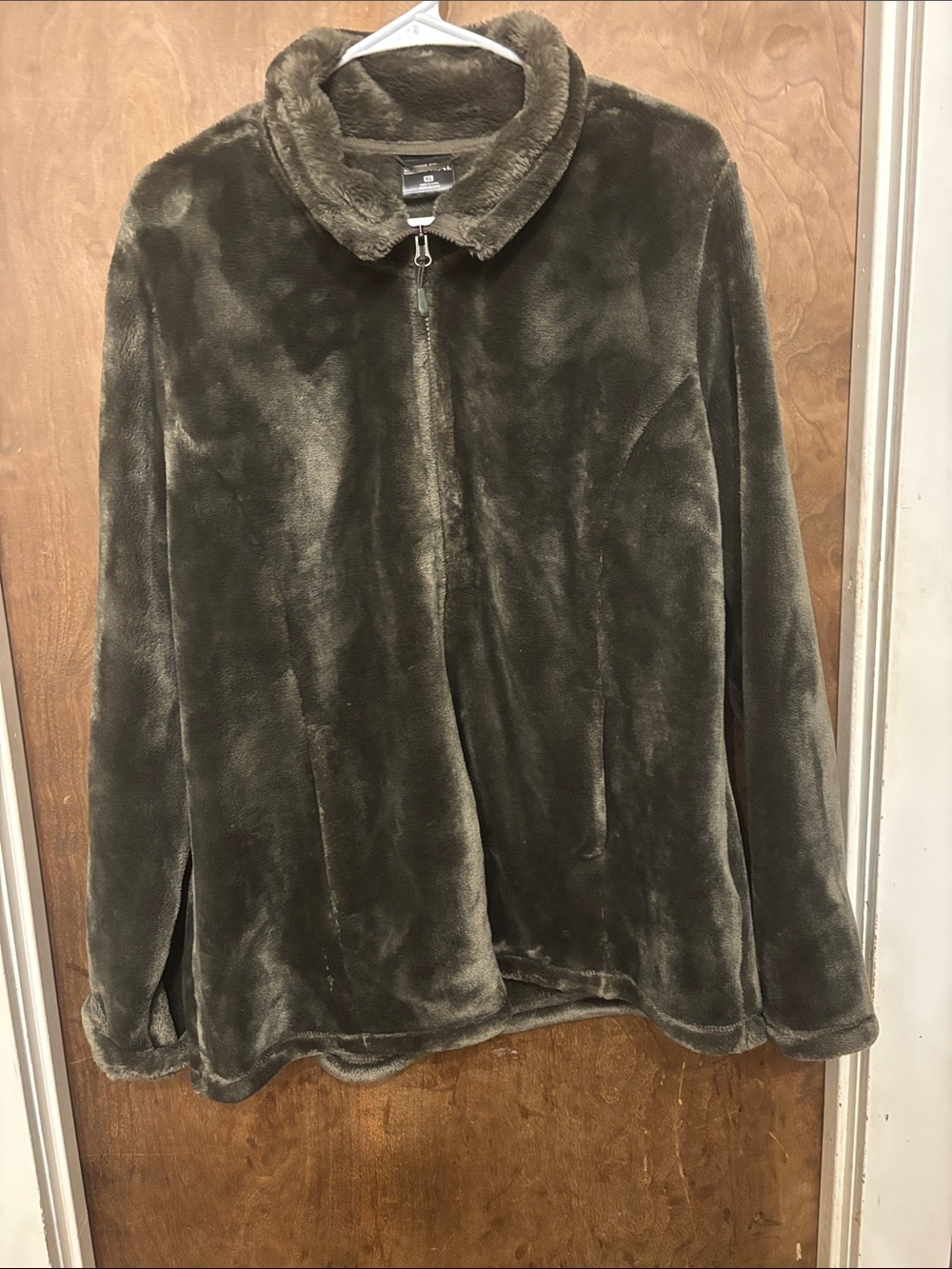 32 Degrees Olive Green Plush Zip-Front Teddy Jacket
